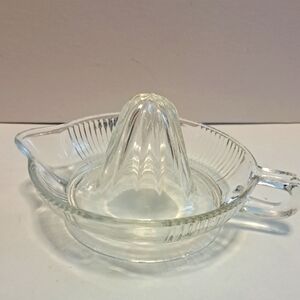 Vintage clear glass reamer / juicer 6 " dia. with spout & handle